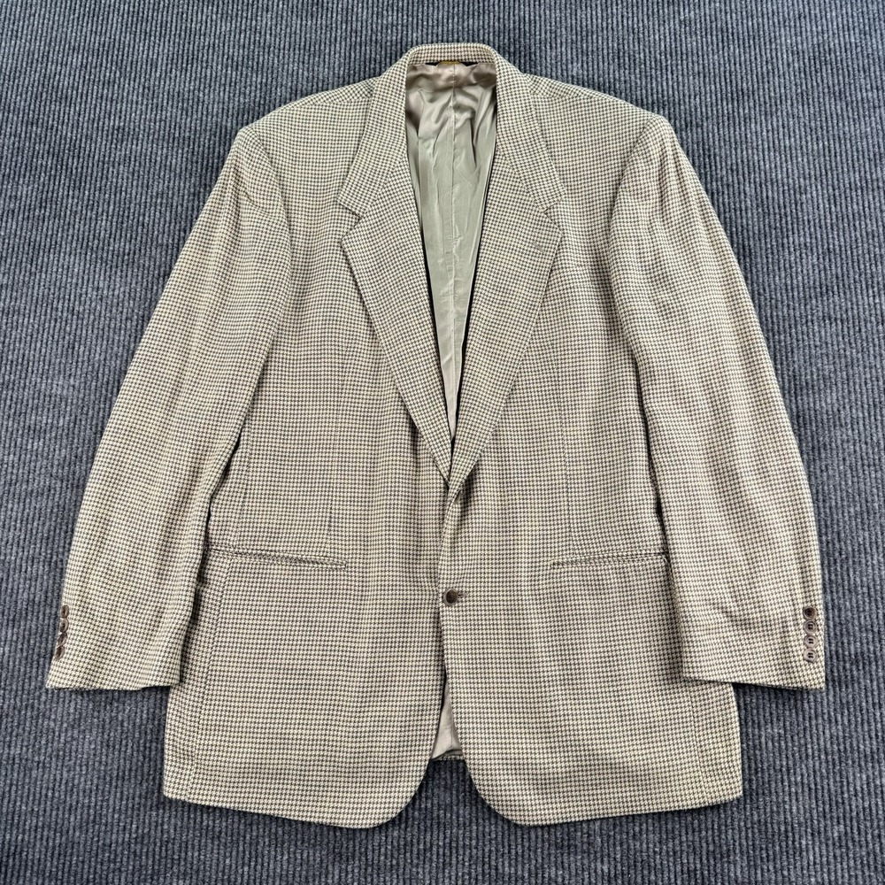 Vintage Yves Saint Laurent Suit Jacket 48 L Beige Wool Houndstooth USA Union